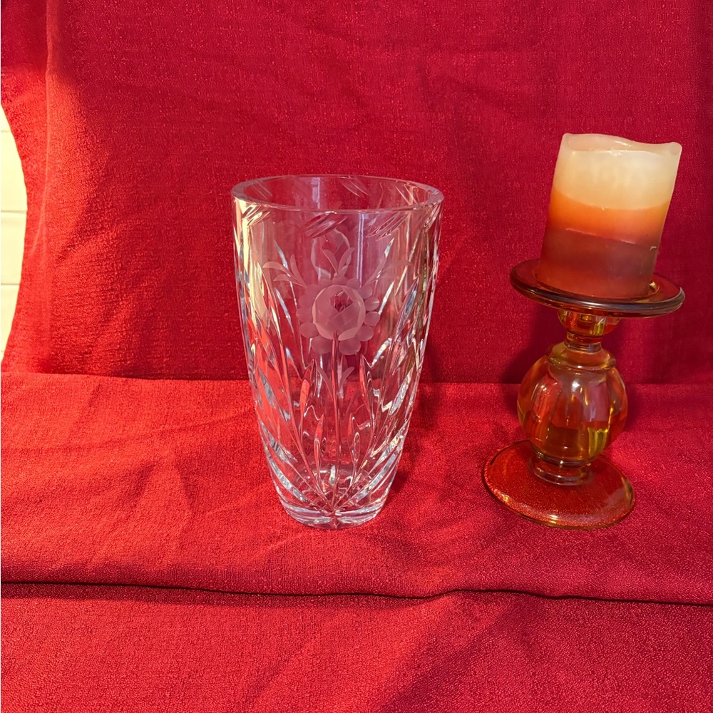 Crystal Vase with Frosted Etched Floral Design